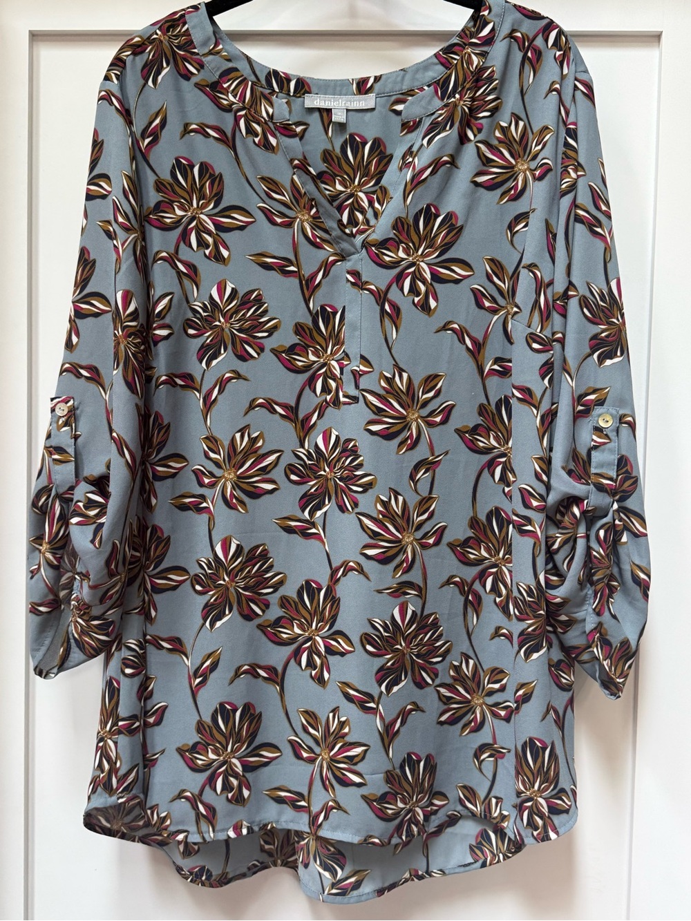 Daniel Rainn Koda Split Neck Blouse Light Blue Floral